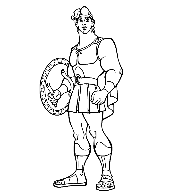 coloriage hercule avec bouclier